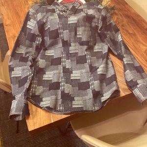 Westbrook by Barney’s blue and gray unique quilt men’s shirt